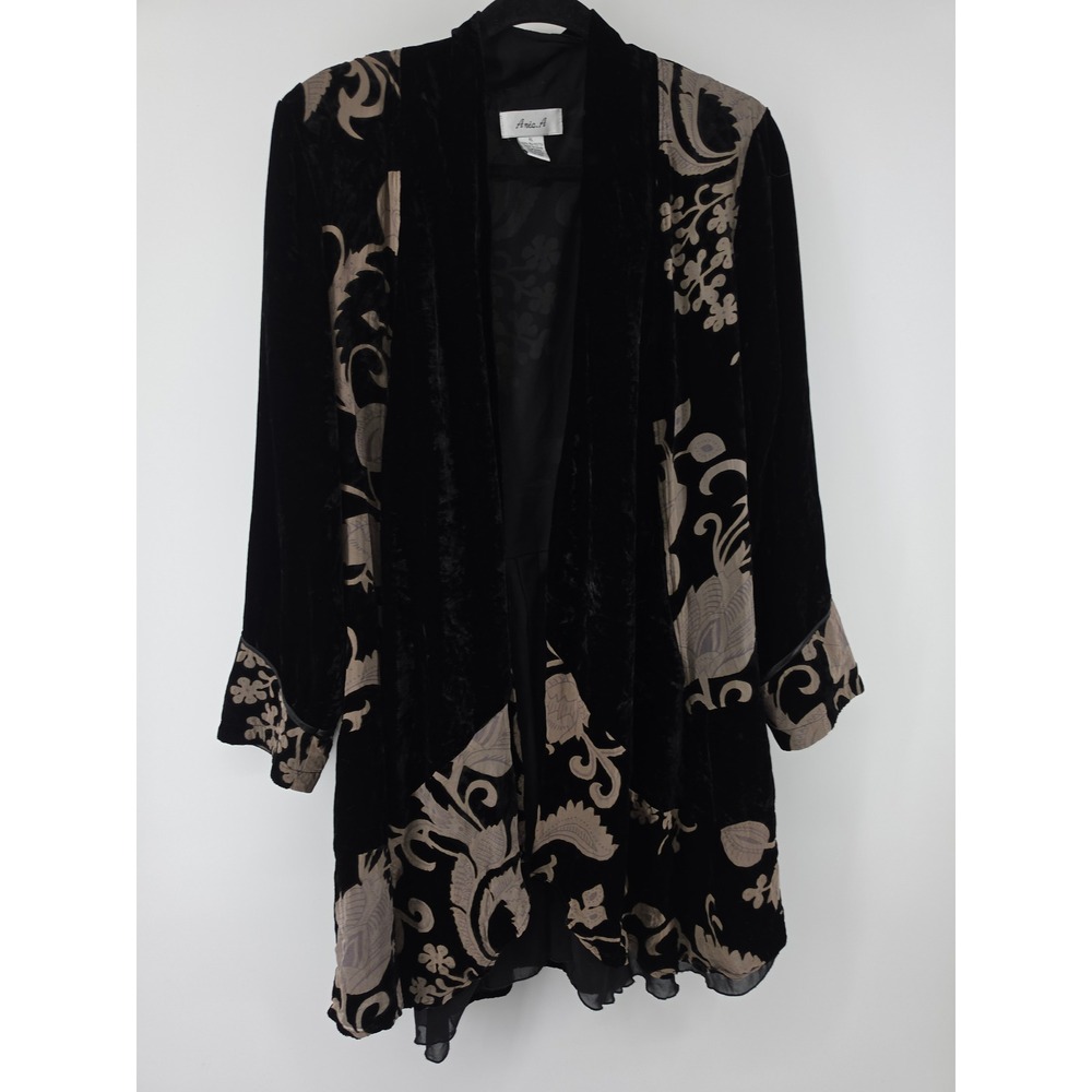 Anic A Black Crushed Velvet Burnout Paisley Duster Cardigan XL Boho Kimono